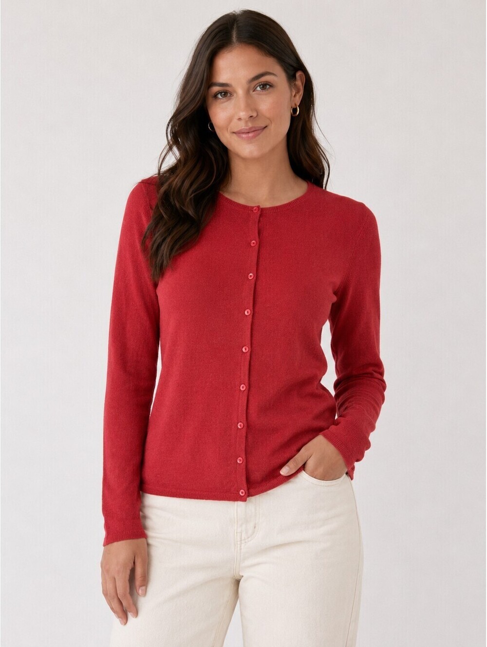 Sutton Studio Petite 100% Merino Wool Cardigan Red Button Front Sweater